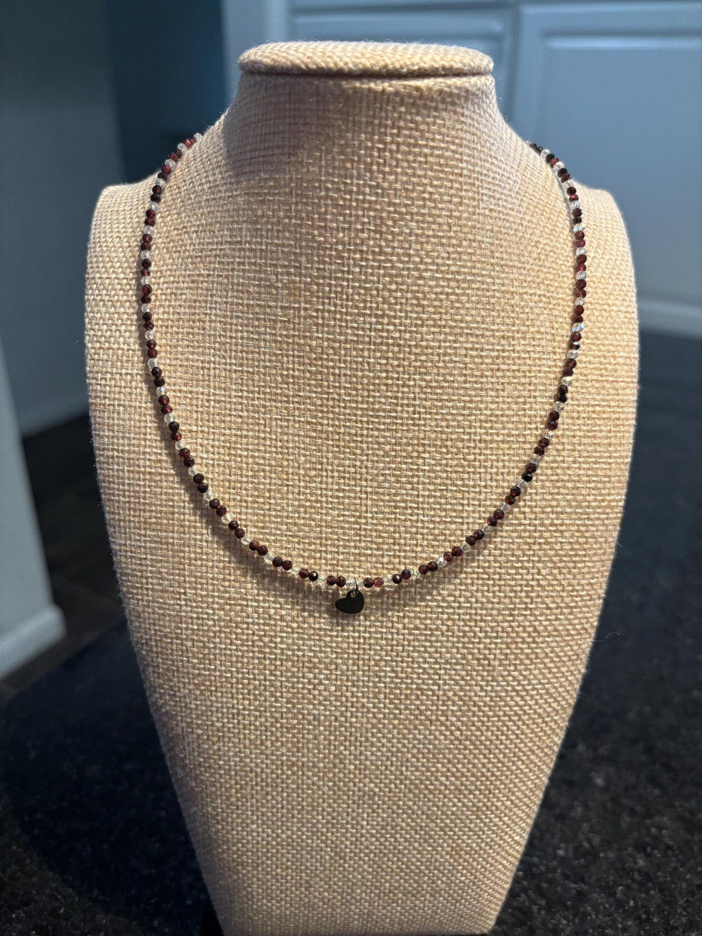 Dainty Garnet Beaded Necklace