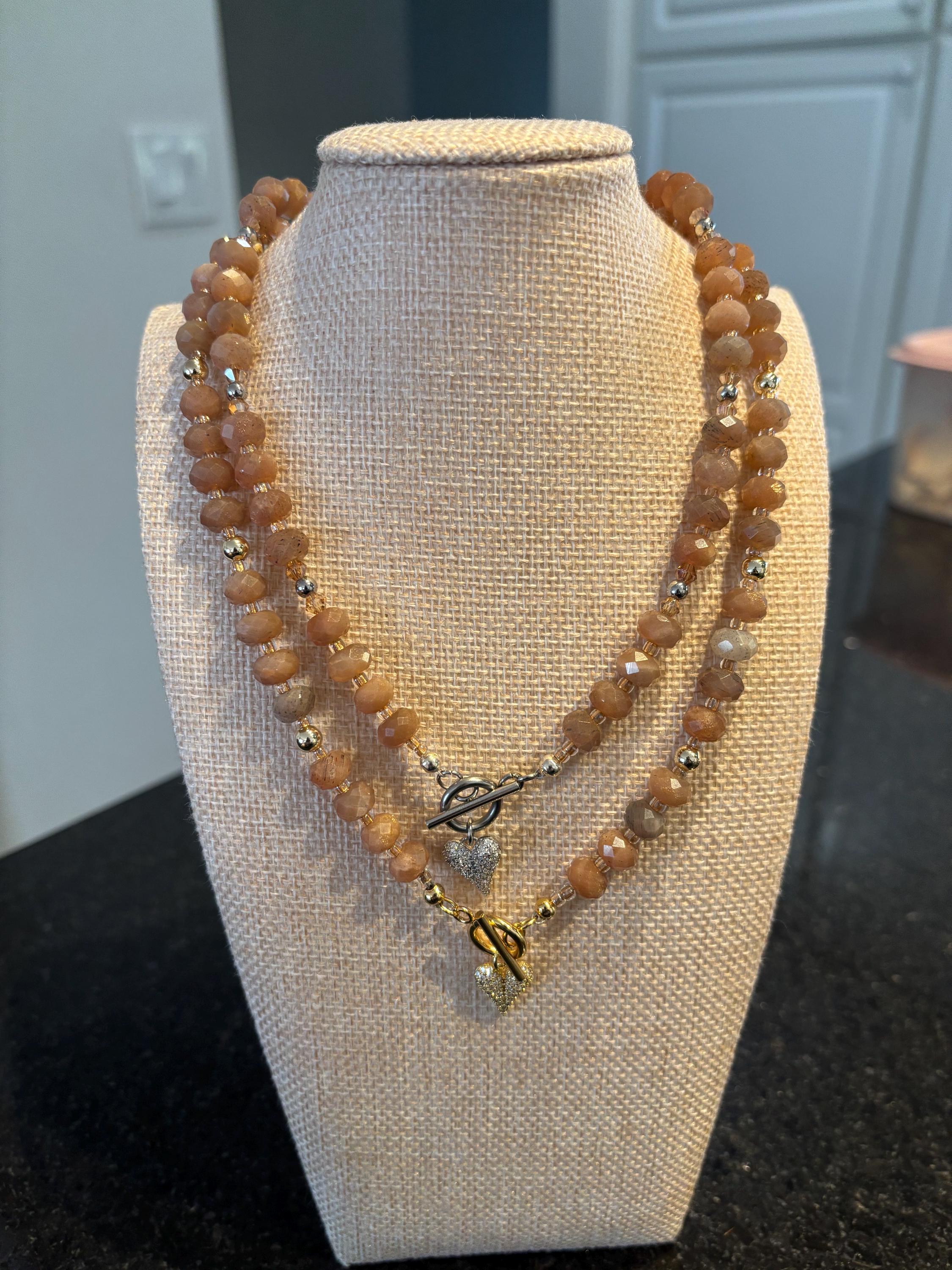 Peach Moonstone Beaded Necklace