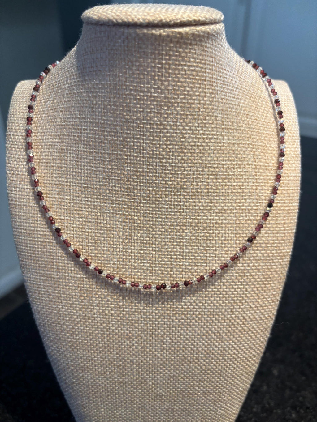 Dainty Garnet Beaded Necklace