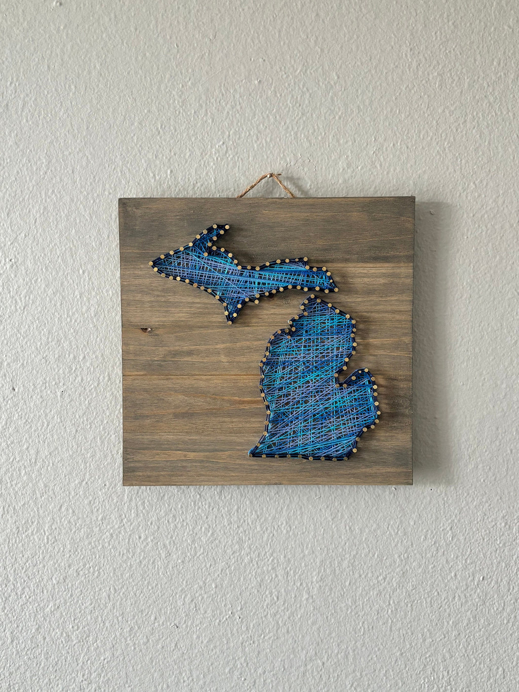 Handmade Michigan String Art on Stained Fir Wood: State Pride Decor