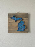 Handmade Michigan String Art on Stained Fir Wood: State Pride Decor