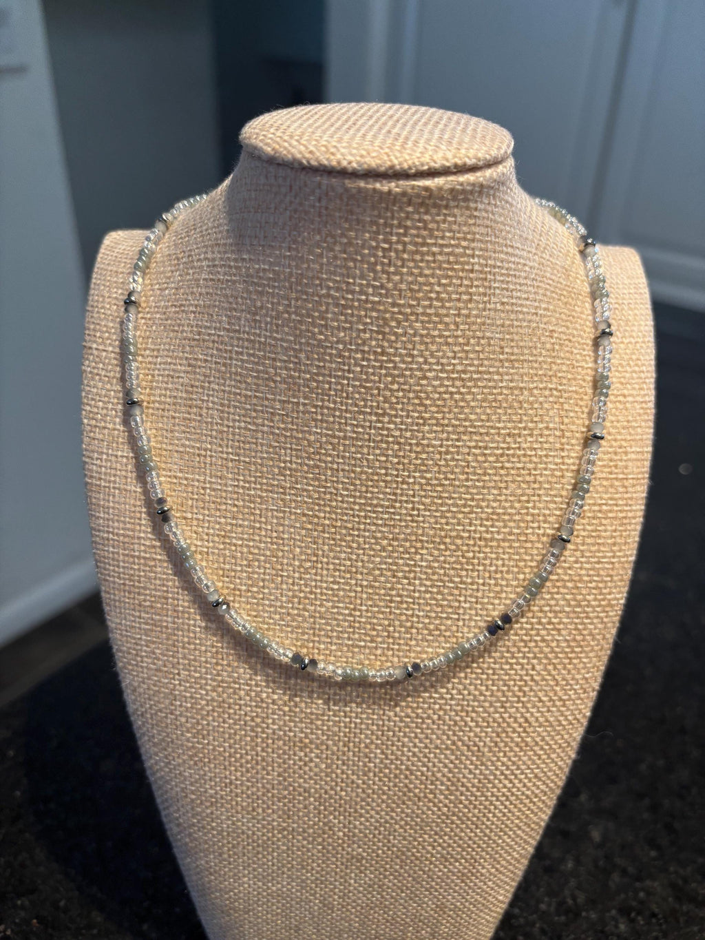 Grey Crystal Dainty Beaded Necklace
