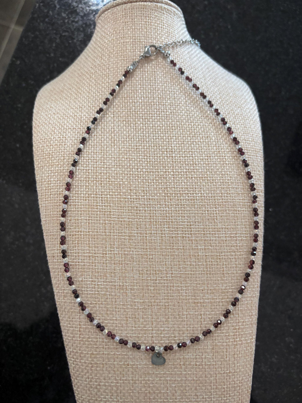 Dainty Garnet Beaded Necklace