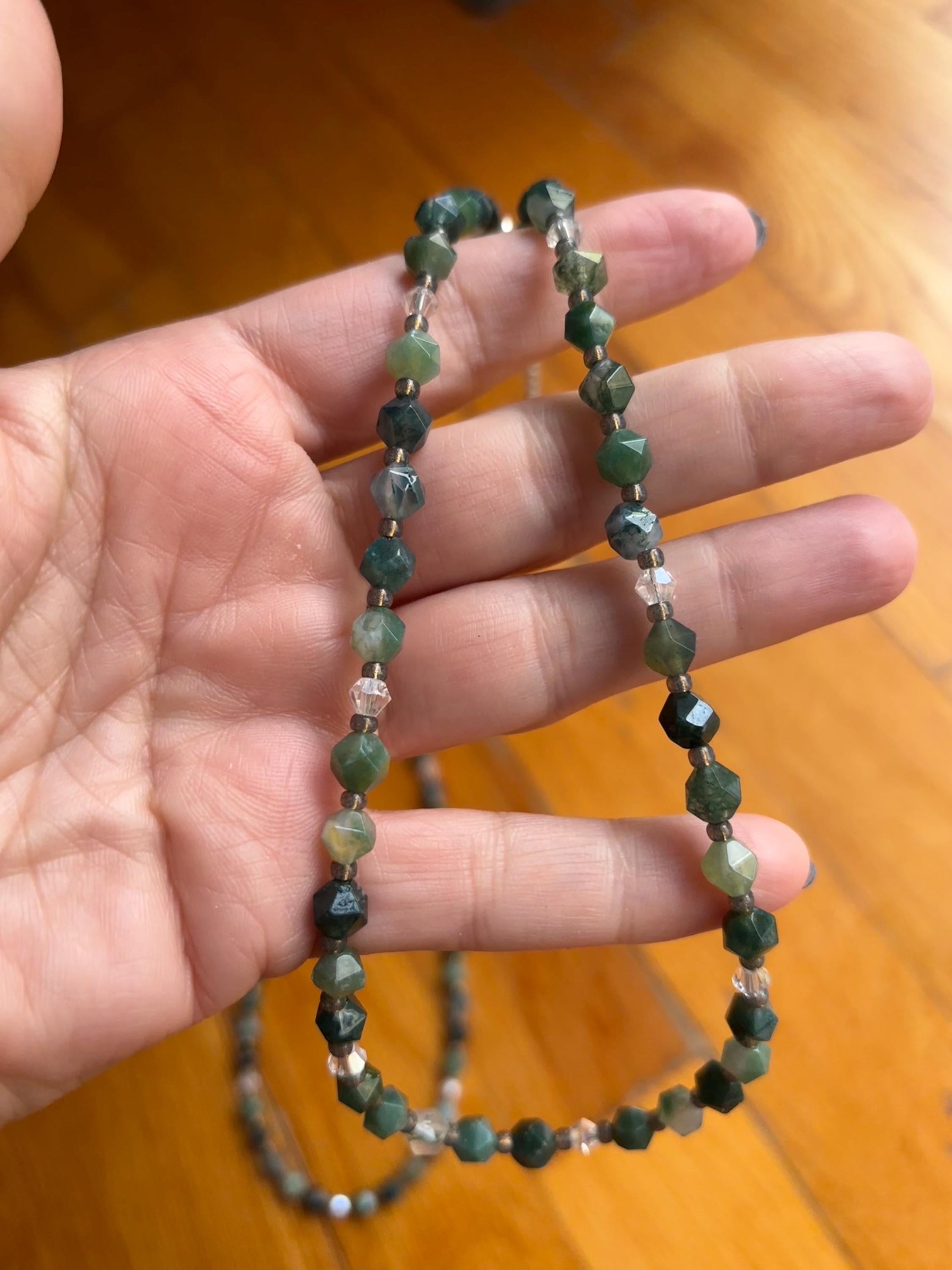 Natural Moss Agate Gemstone Beaded Necklace