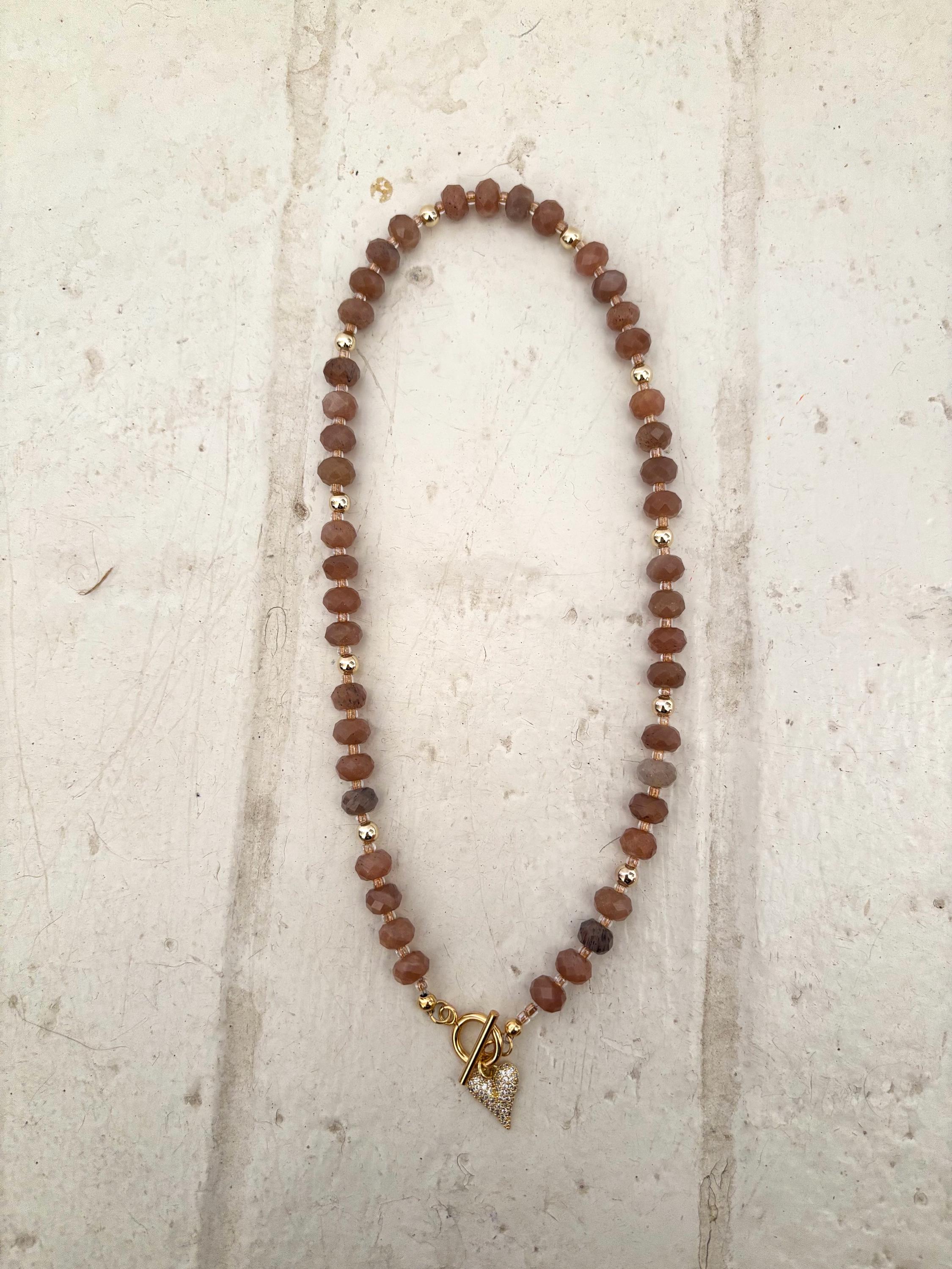 Peach Moonstone Beaded Necklace