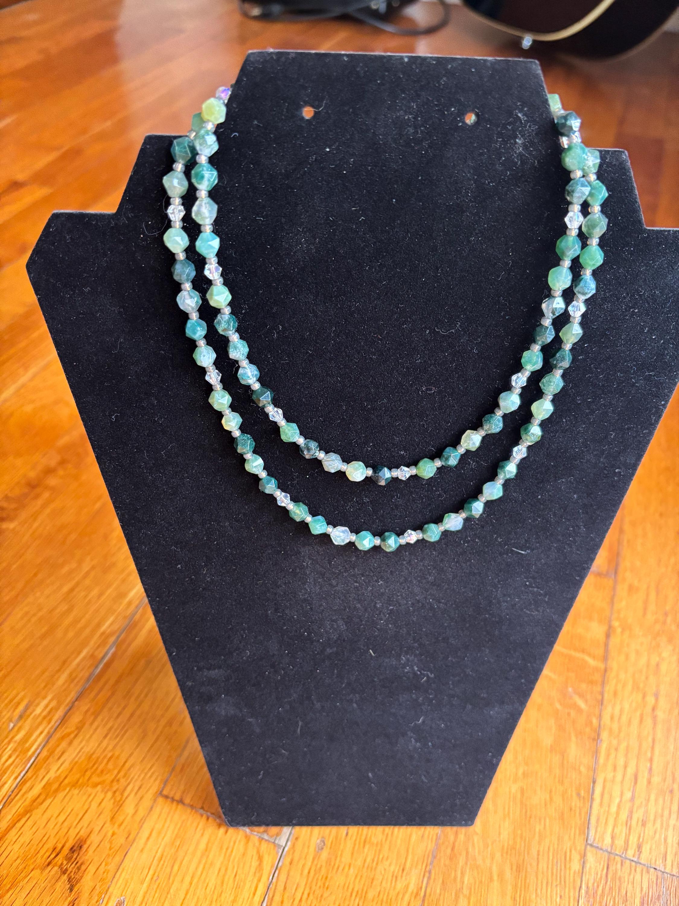 Natural Moss Agate Gemstone Beaded Necklace