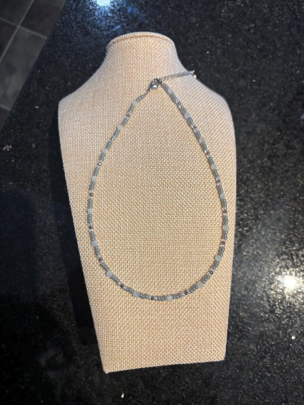 Dainty Beaded Necklace - Grey Radiance