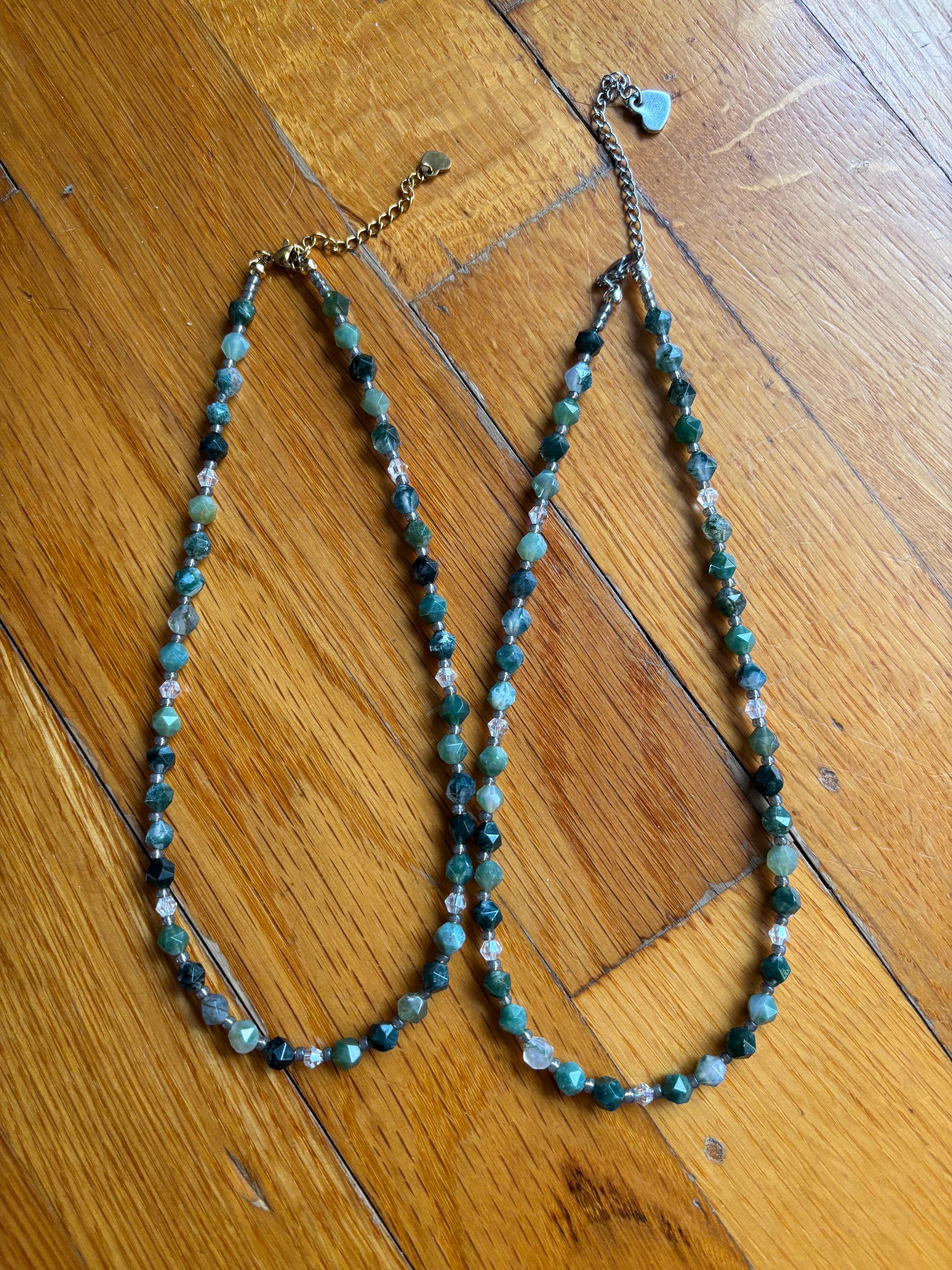 Natural Moss Agate Gemstone Beaded Necklace