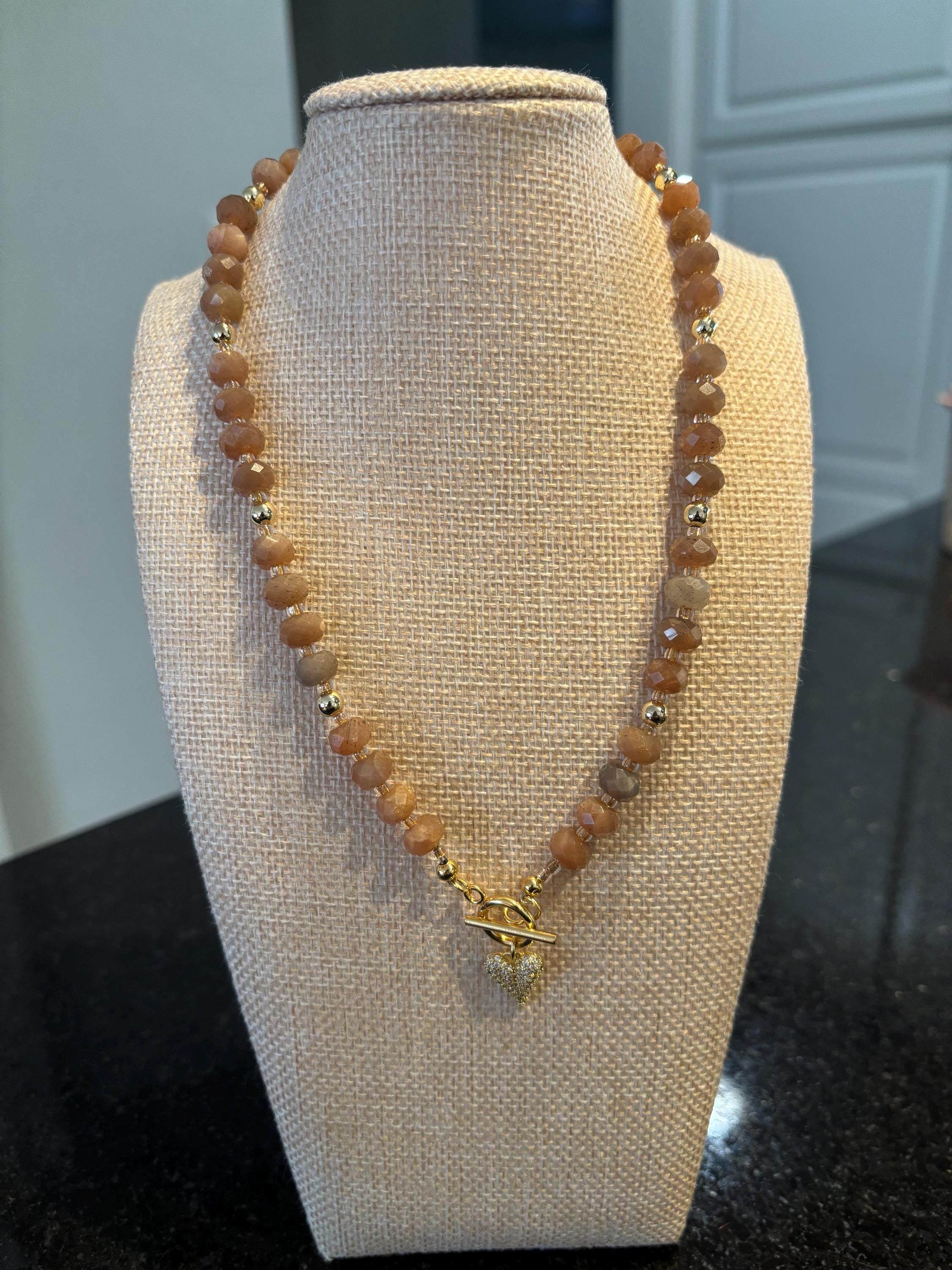 Peach Moonstone Beaded Necklace