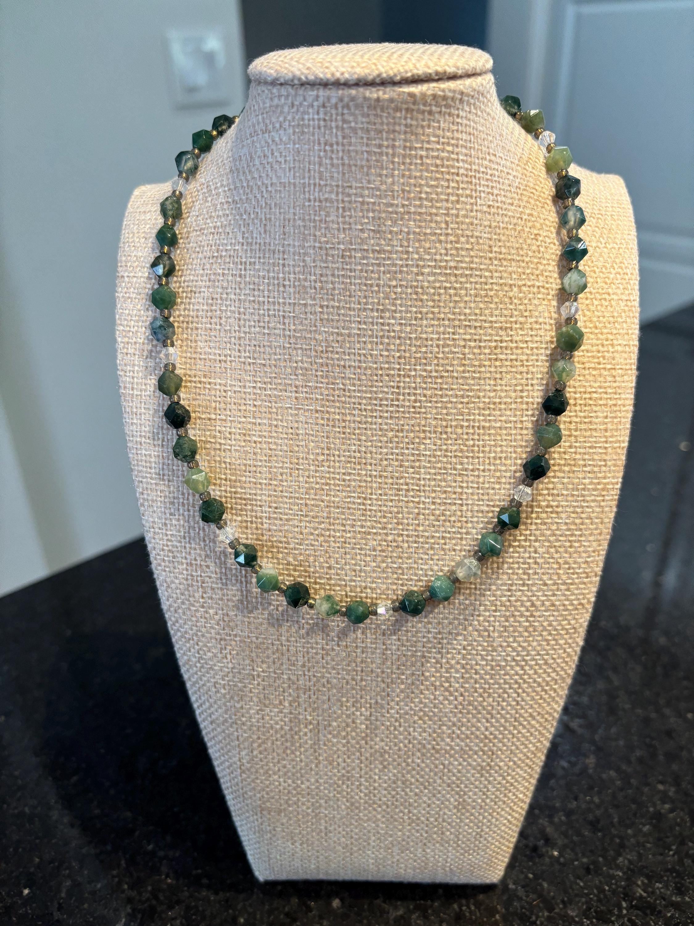 Natural Moss Agate Gemstone Beaded Necklace