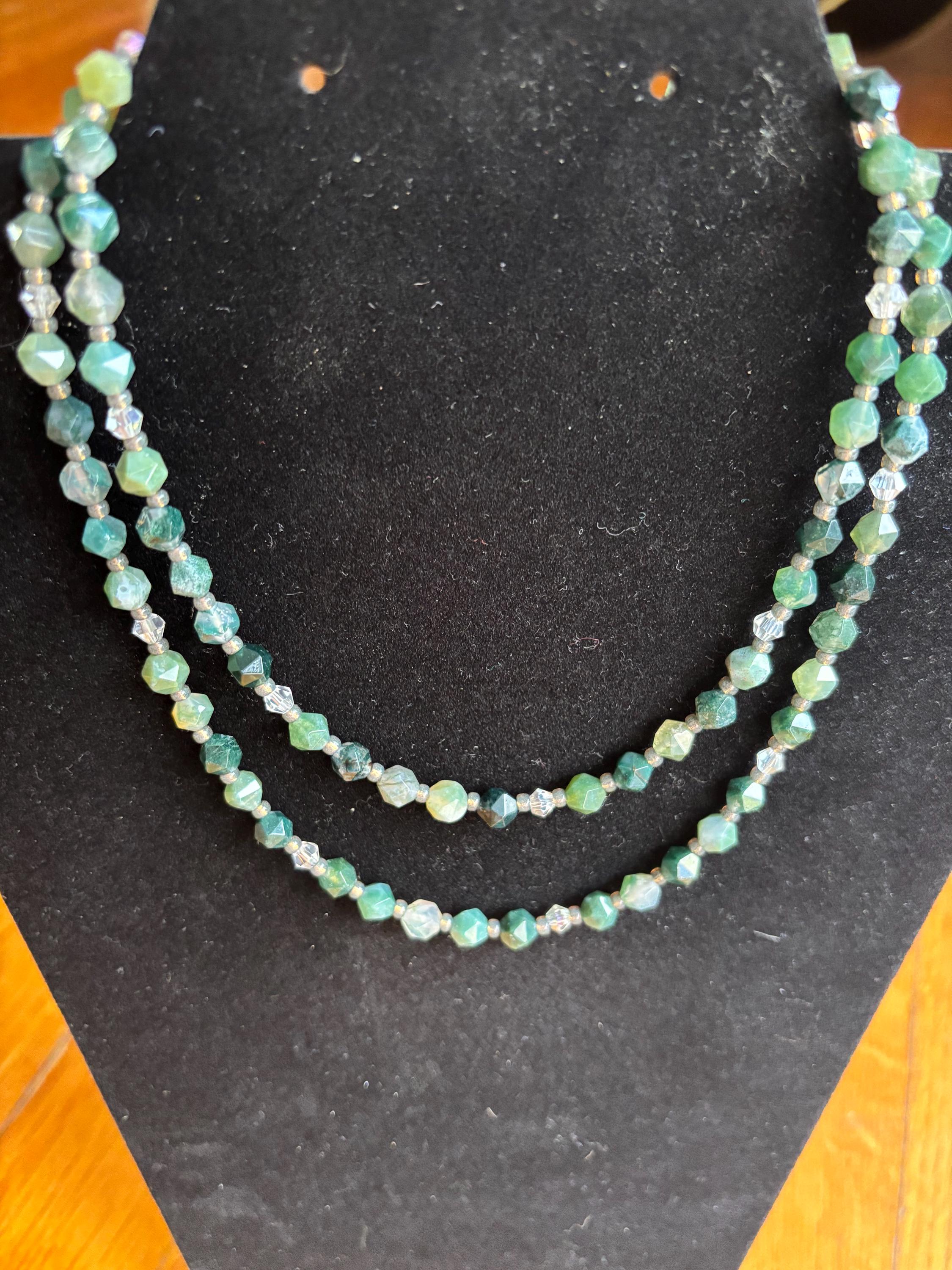 Natural Moss Agate Gemstone Beaded Necklace