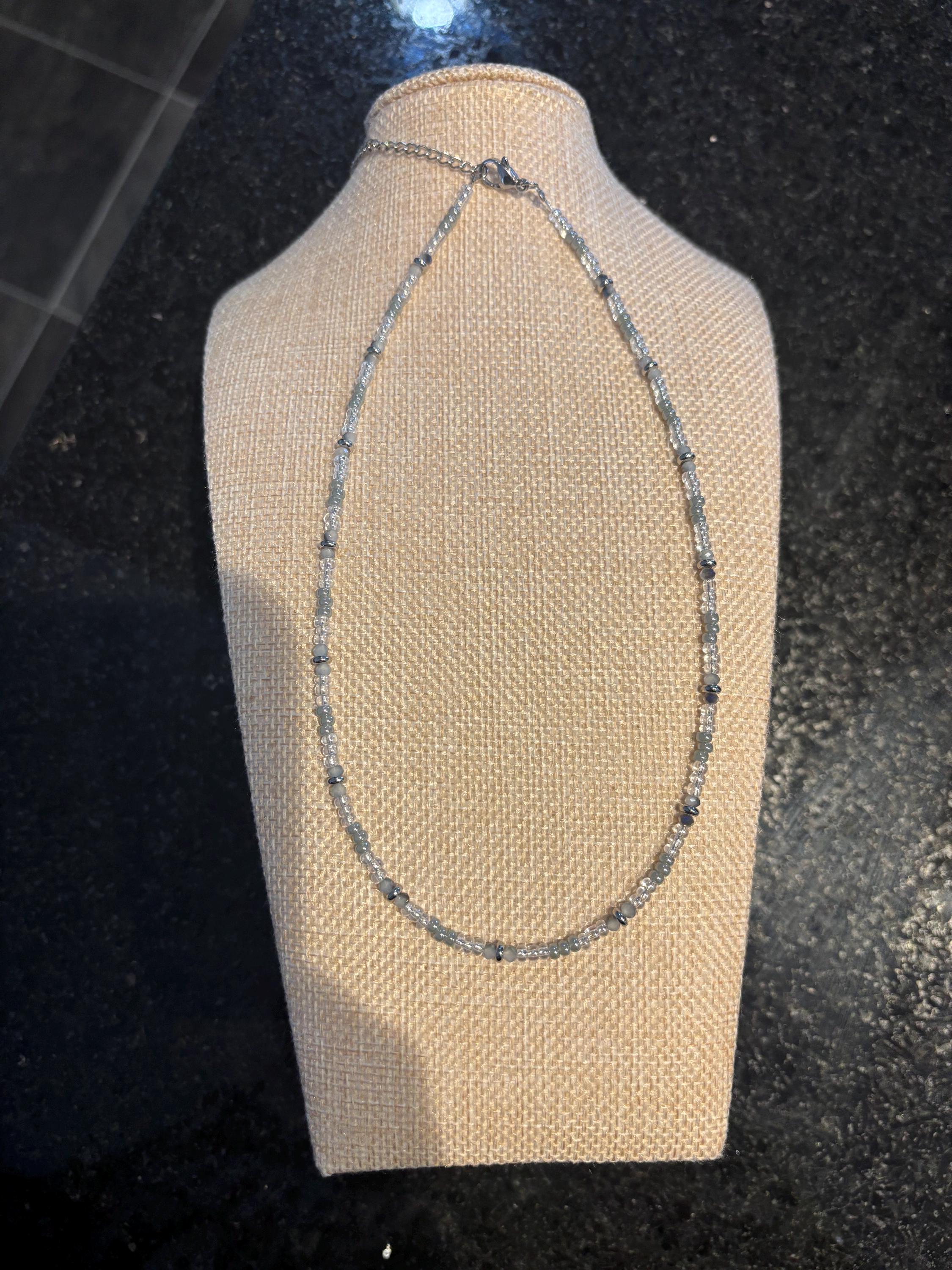 Grey Crystal Dainty Beaded Necklace